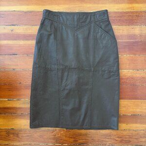 80s Vintage 100% Leather Midi Pencil Skirt La Vogue MEDIUM